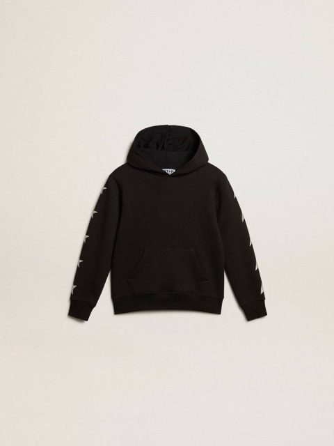 Boys’ Hooded Sweatshirt In Black With Contrasting Silver Stars Black Kids Golden Goose Topwear Selection (4-12 Years)