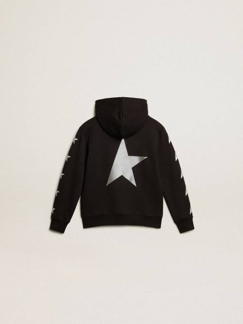 Boys’ Hooded Sweatshirt In Black With Contrasting Silver Stars Black Kids Golden Goose Topwear Selection (4-12 Years) - Image 5
