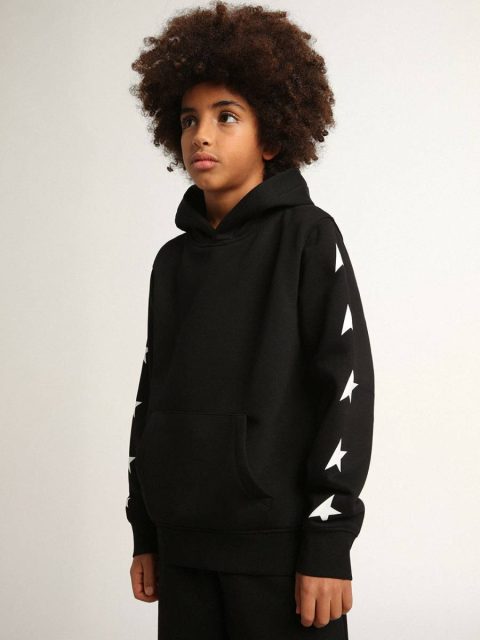 Boys’ Hooded Sweatshirt In Black With Contrasting White Stars Kids Topwear Selection (4-12 Years) Golden Goose Black - Image 2