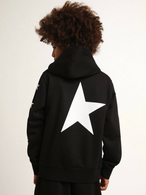 Boys’ Hooded Sweatshirt In Black With Contrasting White Stars Kids Topwear Selection (4-12 Years) Golden Goose Black - Image 4