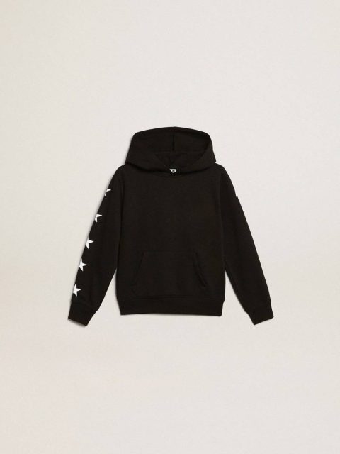 Boys’ Hooded Sweatshirt In Black With Contrasting White Stars Kids Topwear Selection (4-12 Years) Golden Goose Black