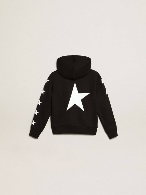 Boys’ Hooded Sweatshirt In Black With Contrasting White Stars Kids Topwear Selection (4-12 Years) Golden Goose Black - Image 5