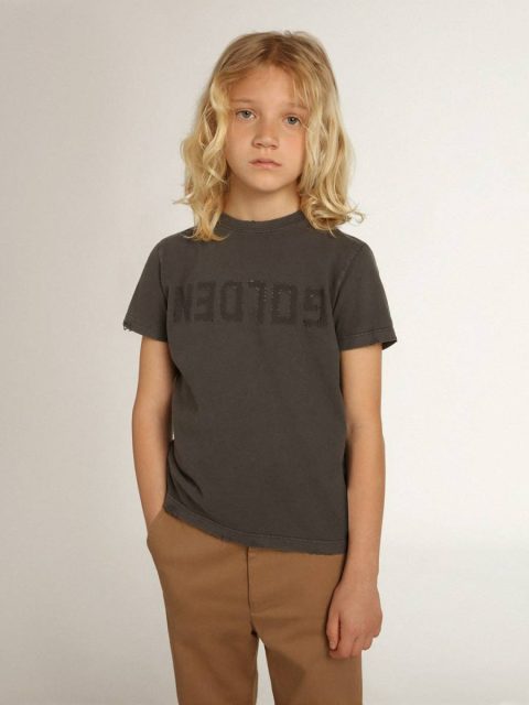 Boys’ T-Shirt In Gray With Distressed Treatment Anthracite Gray Golden Goose Topwear Selection (4-12 Years) Kids - Image 3