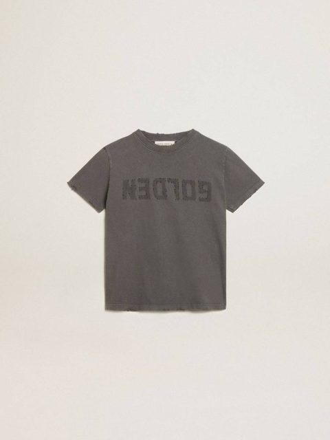 Boys’ T-Shirt In Gray With Distressed Treatment Anthracite Gray Golden Goose Topwear Selection (4-12 Years) Kids