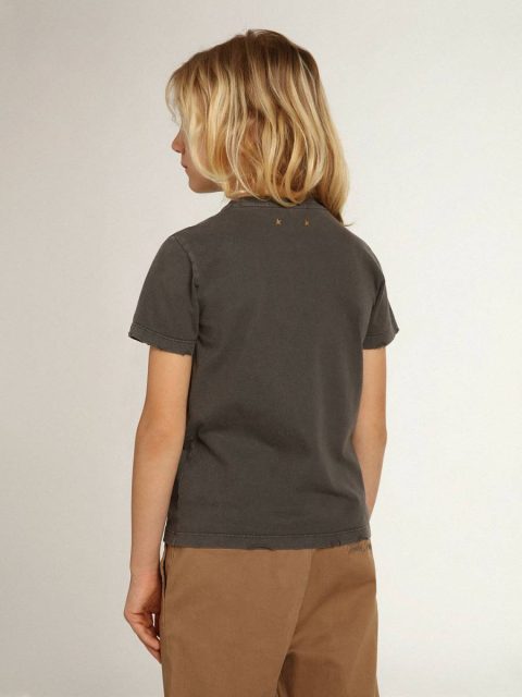 Boys’ T-Shirt In Gray With Distressed Treatment Anthracite Gray Golden Goose Topwear Selection (4-12 Years) Kids - Image 5