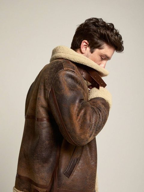 Brown And Beige Golden Goose Journey Collection Arvel Shearling Jacket Men Coats & Jackets - Image 3