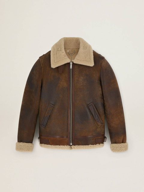 Brown And Beige Golden Goose Journey Collection Arvel Shearling Jacket Men Coats & Jackets