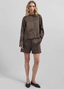 Brown Bottoms Loulou Studio Adonia Elastic Waistband Shorts - Deep Taupe The Frankie Shop Women