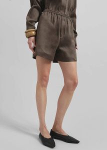 Brown Bottoms Loulou Studio Adonia Elastic Waistband Shorts - Deep Taupe The Frankie Shop Women - Image 4