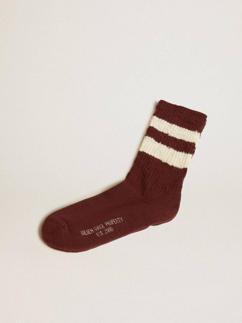 Brown Socks With Distressed Details And Worn-White Stripes Brown Women Socks Golden Goose