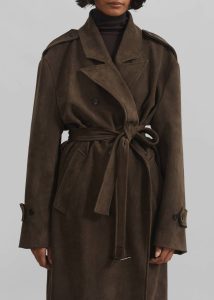 Brown The Frankie Shop Outerwear Peoria Faux Suede Trench Coat - Brown Women - Image 3