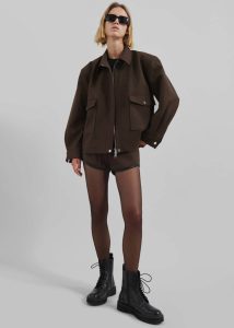 Brown Women Neri Cropped Jacket - Brown The Frankie Shop Outerwear