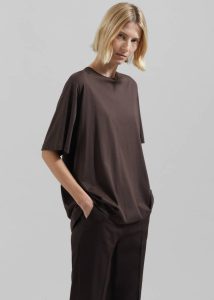 Brown Women Tops The Frankie Shop Harper Soft Organic T-Shirt - Brown - Image 4
