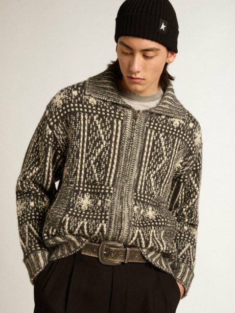 Cardigan With Dark Gray Fair Isle Pattern Dark Gray Melange And Wool White Golden Goose Men Knitwear - Image 2