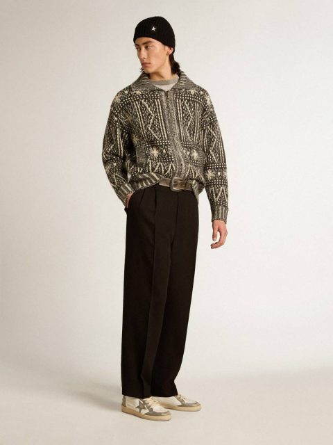 Cardigan With Dark Gray Fair Isle Pattern Dark Gray Melange And Wool White Golden Goose Men Knitwear - Image 3