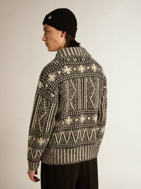 Cardigan With Dark Gray Fair Isle Pattern Dark Gray Melange And Wool White Golden Goose Men Knitwear - Image 4