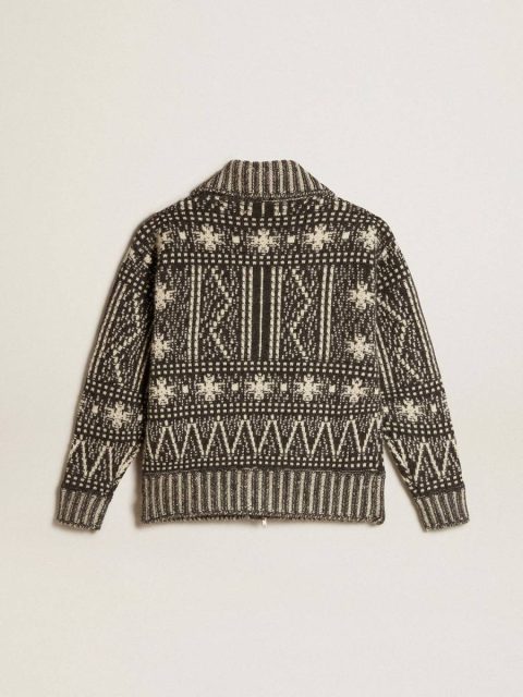 Cardigan With Dark Gray Fair Isle Pattern Dark Gray Melange And Wool White Golden Goose Men Knitwear - Image 5