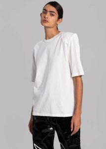 Carrington Padded Shoulder Tee - White White Women Tops The Frankie Shop - Image 2