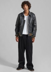 Charcoal Wyatt Leather Bomber Jacket - Charcoal Outerwear Men The Frankie Shop - Image 2