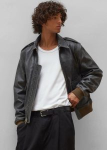 Charcoal Wyatt Leather Bomber Jacket - Charcoal Outerwear Men The Frankie Shop