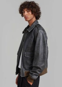 Charcoal Wyatt Leather Bomber Jacket - Charcoal Outerwear Men The Frankie Shop - Image 4