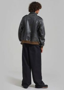 Charcoal Wyatt Leather Bomber Jacket - Charcoal Outerwear Men The Frankie Shop - Image 5
