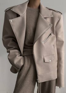 Chicago Oversized Biker Jacket - Cream Beige Outerwear Women The Frankie Shop - Image 4