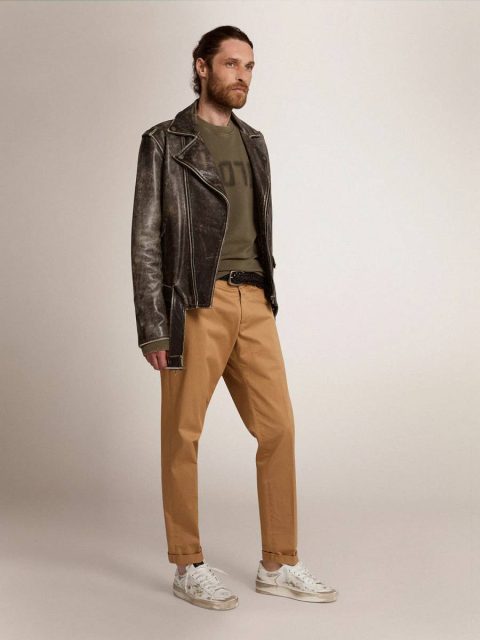 Coats & Jackets Golden Goose Men Black Men's Biker Jacket In Distressed Leather - Image 3