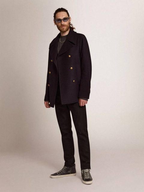Coats & Jackets Golden Goose Men Men's Double-Breasted Coat In Dark Blue Wool With Gold Buttons Dark Blue - Image 3