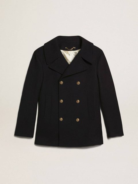 Coats & Jackets Golden Goose Men Men's Double-Breasted Coat In Dark Blue Wool With Gold Buttons Dark Blue