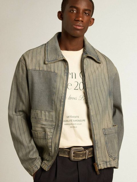 Coats & Jackets Golden Goose Men’s Denim Jacket With Stripes And Patches On The Front Gray Denim Men - Image 2