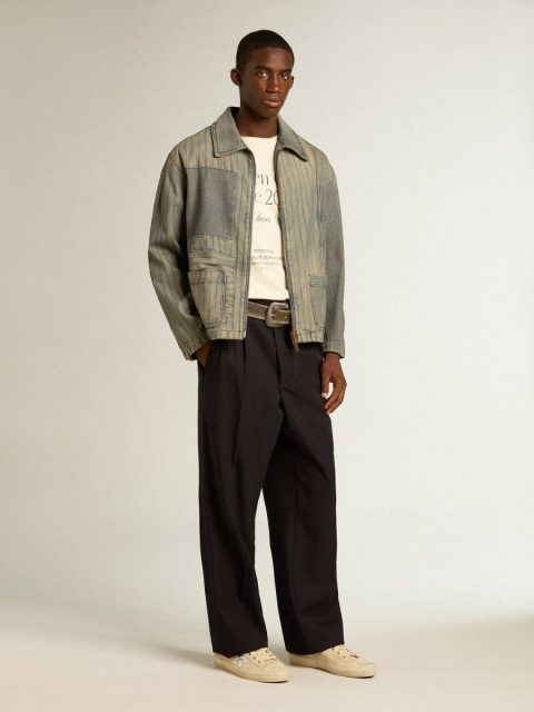 Coats & Jackets Golden Goose Men’s Denim Jacket With Stripes And Patches On The Front Gray Denim Men - Image 3