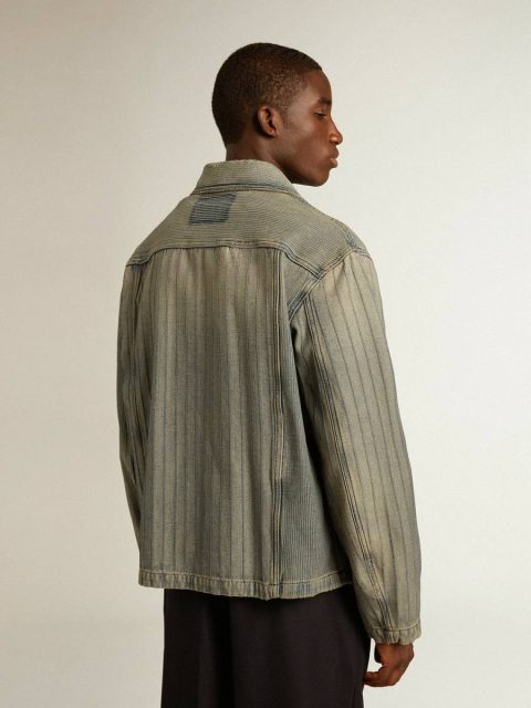 Coats & Jackets Golden Goose Men’s Denim Jacket With Stripes And Patches On The Front Gray Denim Men - Image 4