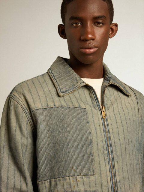 Coats & Jackets Golden Goose Men’s Denim Jacket With Stripes And Patches On The Front Gray Denim Men - Image 5