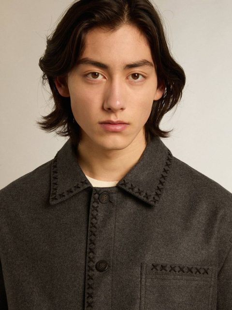 Coats & Jackets Men Gray Melange Woolen Jacket With Button Fastening Dark Gray Melange Golden Goose - Image 2