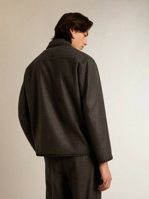 Coats & Jackets Men Gray Melange Woolen Jacket With Button Fastening Dark Gray Melange Golden Goose - Image 4