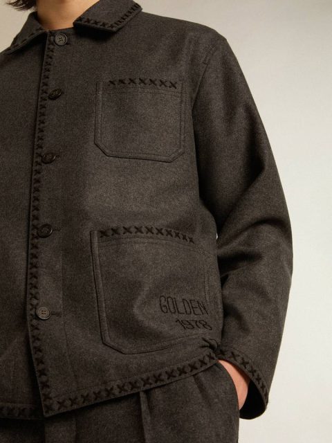 Coats & Jackets Men Gray Melange Woolen Jacket With Button Fastening Dark Gray Melange Golden Goose - Image 5