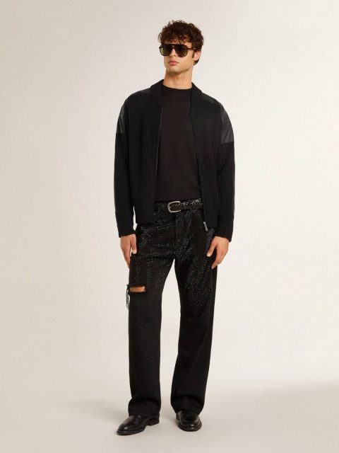 Coats & Jackets Men's Black Merino Wool Jacket With Leather Patches Black Golden Goose Men - Image 3