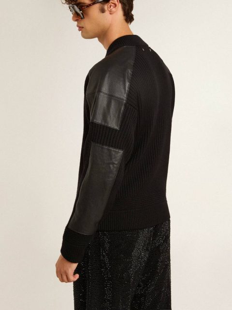 Coats & Jackets Men's Black Merino Wool Jacket With Leather Patches Black Golden Goose Men - Image 5