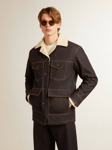 Coats & Jackets Men's Denim Pea Coat Jacket Golden Goose Men One-Wash Denim - Image 3