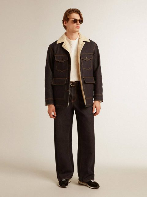 Coats & Jackets Men's Denim Pea Coat Jacket Golden Goose Men One-Wash Denim - Image 4