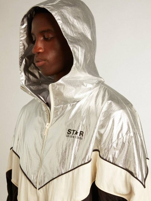 Coats & Jackets Silver And Black Men's Windcheater In Silver And Black Technical Fabric Men Golden Goose - Image 2