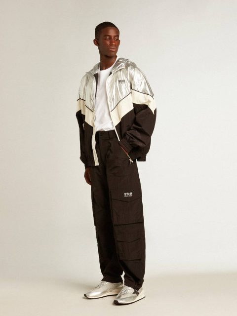 Coats & Jackets Silver And Black Men's Windcheater In Silver And Black Technical Fabric Men Golden Goose - Image 3