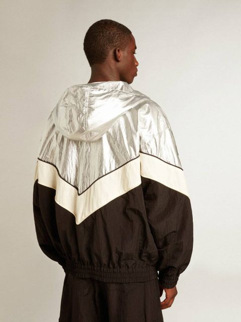 Coats & Jackets Silver And Black Men's Windcheater In Silver And Black Technical Fabric Men Golden Goose - Image 4