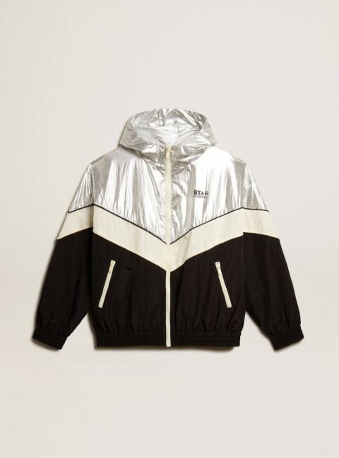 Coats & Jackets Silver And Black Men's Windcheater In Silver And Black Technical Fabric Men Golden Goose