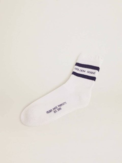Cotton Socks With Distressed Finishes, Blue Stripes And Logo Golden Goose Socks Women