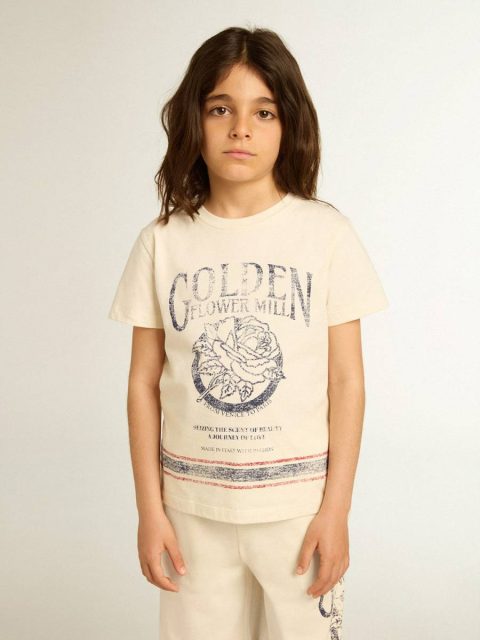 Cotton T-Shirt In Aged White With Faded Print At The Center Topwear Selection (4-12 Years) Kids Golden Goose Aged White - Image 2