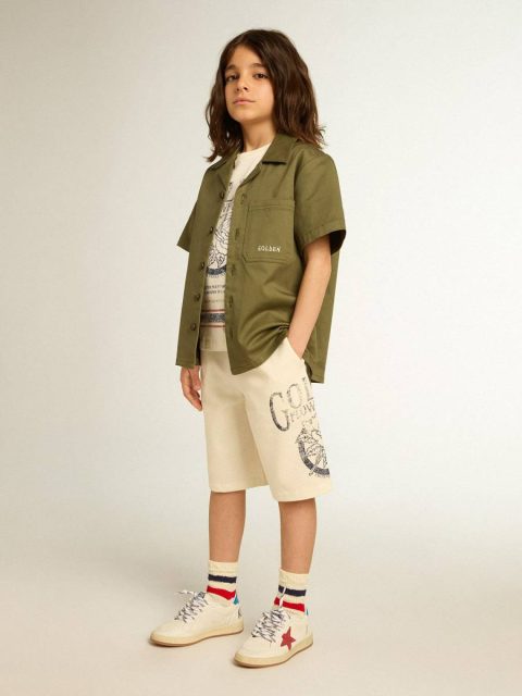 Cotton T-Shirt In Aged White With Faded Print At The Center Topwear Selection (4-12 Years) Kids Golden Goose Aged White - Image 3