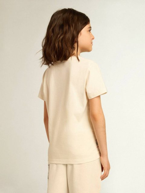 Cotton T-Shirt In Aged White With Faded Print At The Center Topwear Selection (4-12 Years) Kids Golden Goose Aged White - Image 4