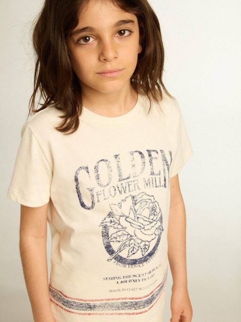 Cotton T-Shirt In Aged White With Faded Print At The Center Topwear Selection (4-12 Years) Kids Golden Goose Aged White - Image 5